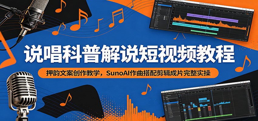 说唱科普解说短视频教程：押韵文案创作教学，SunoAI作曲搭配剪辑成片完整实操-聊项目