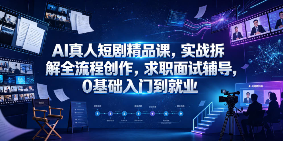 AI真人短剧精品课，实战拆解全流程创作，求职面试辅导，0基础入门到就业-聊项目