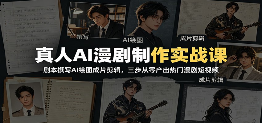 真人AI漫剧制作实战课：剧本撰写AI绘图成片剪辑，三步从零产出热门漫剧短视频-聊项目