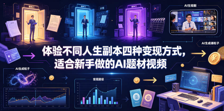 体验不同人生副本四种变现方式，适合新手做的AI题材视频-聊项目