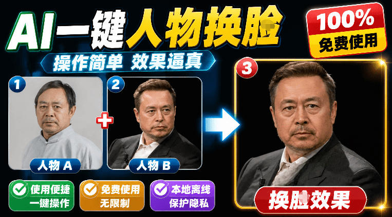 纯离线本地运行！AI一键人物lian部替换软件，支持图片换lian，效果逼真，最便捷换lian工具FaceSwap-聊项目