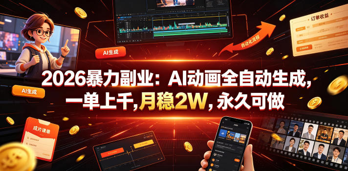 2026暴力副业：AI动画全自动生成，一单上千，月稳2W，永久可做【揭秘】-聊项目