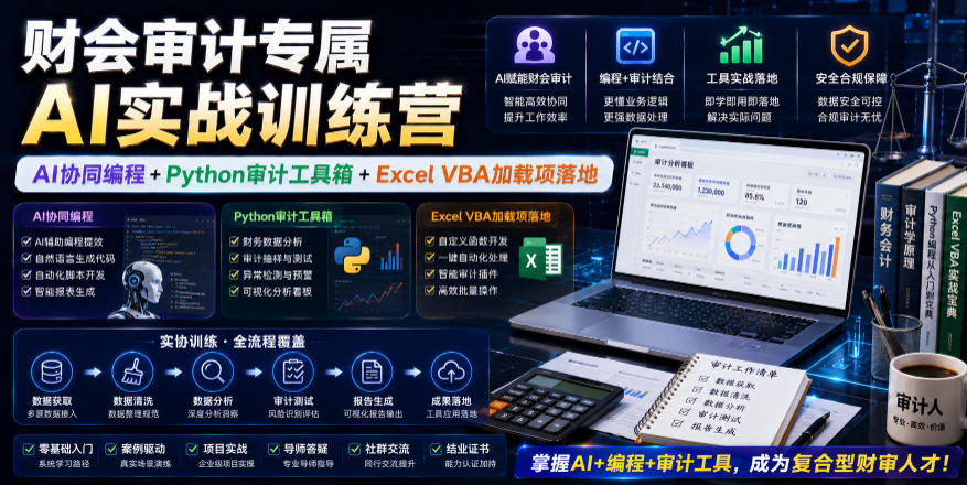 财会审计专属AI实战训练营｜AI协同编程+Python审计工具箱+Excel VBA加载项落地-聊项目