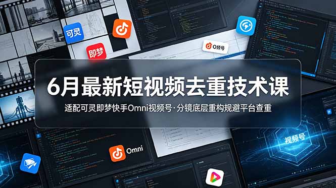 6月最新短视频去重技术课，适配可灵即梦快手Omni视频号，分镜底层重构规避平台查重-聊项目