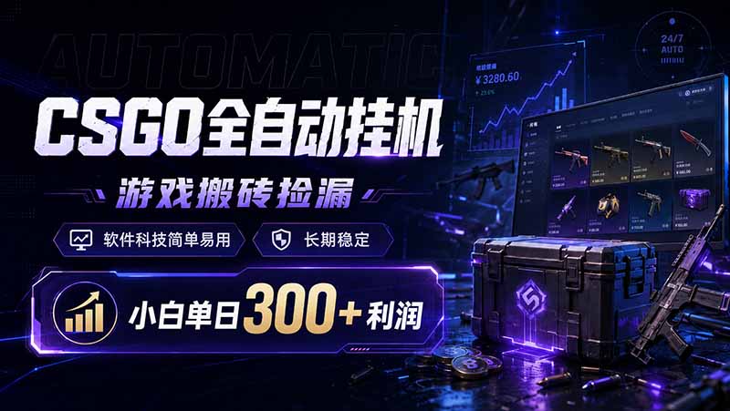 CSGO全自动挂机，游戏搬砖捡漏，软件科技简单易用，长期稳定，小白单日300+利润-聊项目