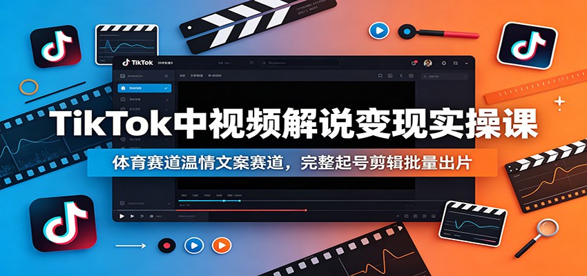 TikTok中视频解说变现实操课：体育赛道温情文案赛道，完整起号剪辑批量出片-聊项目