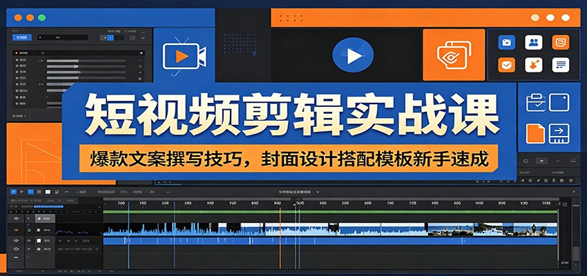 短视频剪辑实战课：爆款文案撰写技巧，封面设计搭配模板新手速成-聊项目