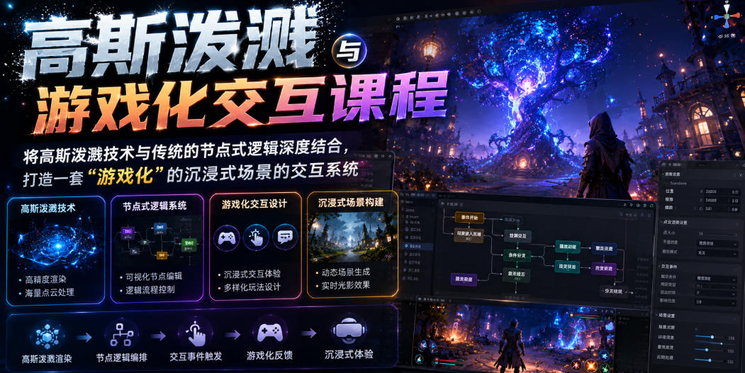 高斯泼溅与游戏化交互课程，将高斯泼溅技术与传统的节点式逻辑深度结合，打造一套“游戏化”的沉浸式场景的交互系统-聊项目