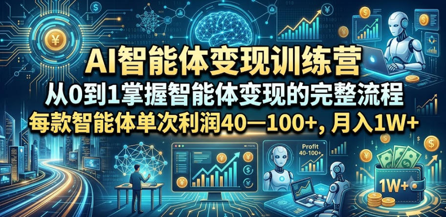 AI智能体变现训练营，从0到1掌握智能体变现的完整流程，每款智能体单次利润40—100+，月入1W+-聊项目