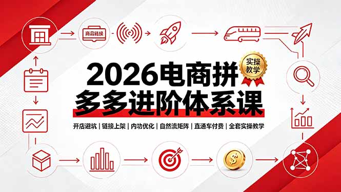 2026电商拼多多进阶体系课，开店避坑，链接上架，内功优化，自然流矩阵｜直通车付费｜全套实操教学-聊项目