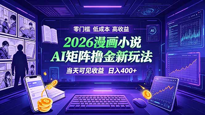 爆款小说漫画大阅读 ai矩阵操作 当天可见收益 日入400+ 零门槛 高收益-聊项目