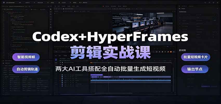 Codex+HyperFrames剪辑实战课：两大AI工具搭配全自动批量生成短视频-聊项目