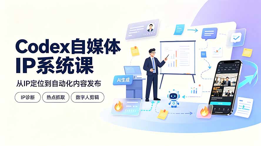 Codex自媒体IP系统课：IP诊断/热点抓取/IP蒸馏 Skill，爆款复刻数字人多平台自动发布教程-聊项目