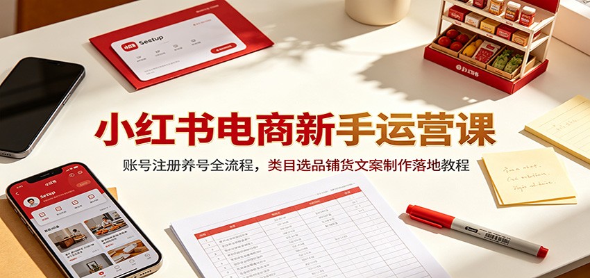 小红书电商新手运营课：账号注册养号全流程，类目选品铺货文案制作落地教程-聊项目