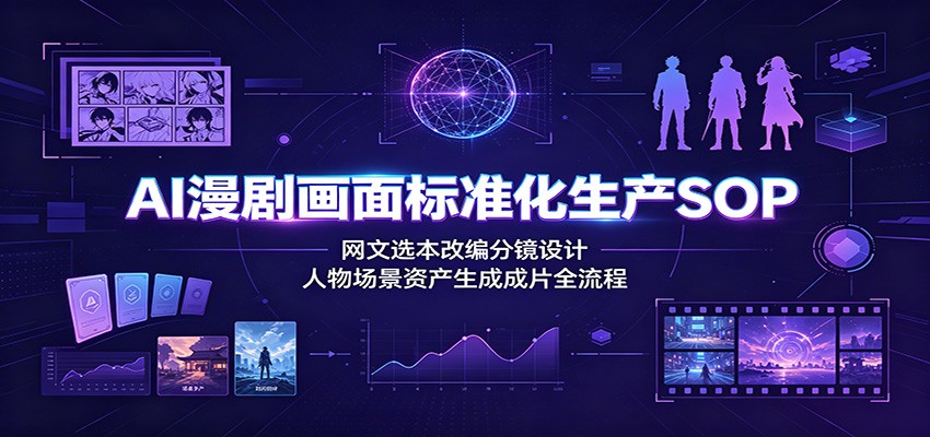 AI漫剧画面标准化生产SOP：网文选本改编分镜设计，人物场景资产生成成片全流程-聊项目
