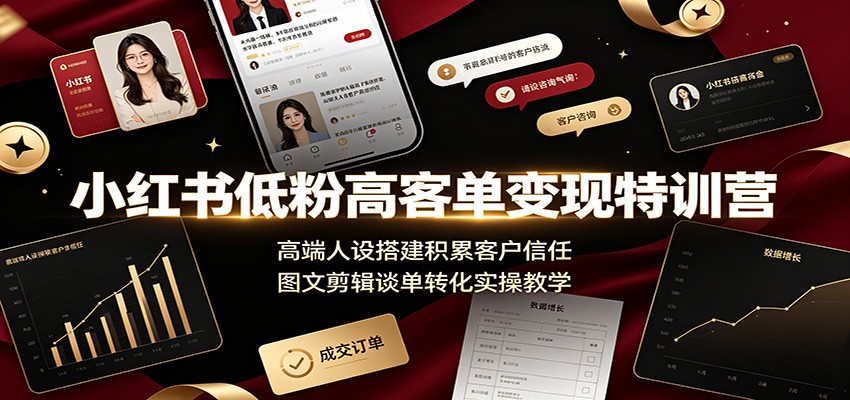 小红书低粉高客单变现特训营：高端人设搭建积累客户信任，图文剪辑谈单转化实操教学-聊项目