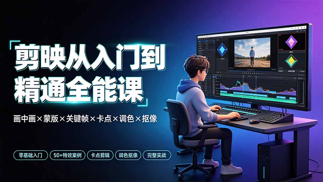 剪映从入门到精通全能课：画中画×蒙版×关键帧×卡点×调色×抠像，一站式掌握剪辑核心技能-聊项目