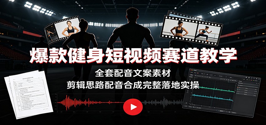 爆款健身短视频赛道教学：全套配音文案素材，剪辑思路配音合成完整落地实操-聊项目