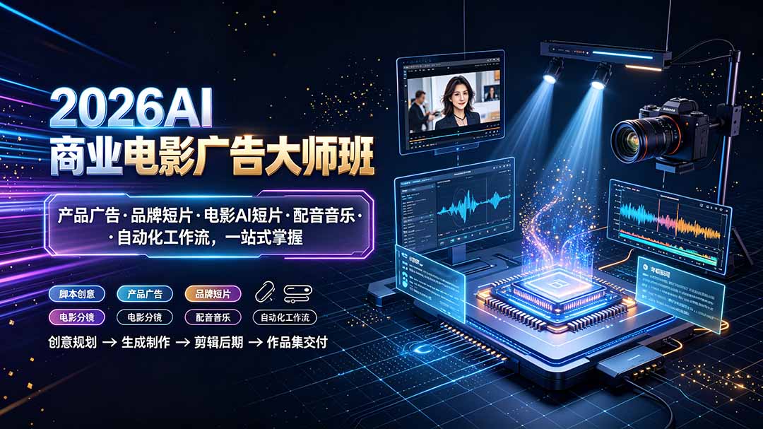 2026AI商业电影广告大师班：产品广告·品牌短片·电影AI短片·配音音乐·自动化工作流，一站式掌握-聊项目