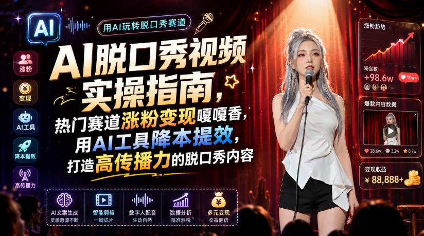 AI脱口秀视频实操指南，热门赛道涨粉变现嘎嘎香，用AI工具降本提效，打造高传播力的脱口秀内容-聊项目