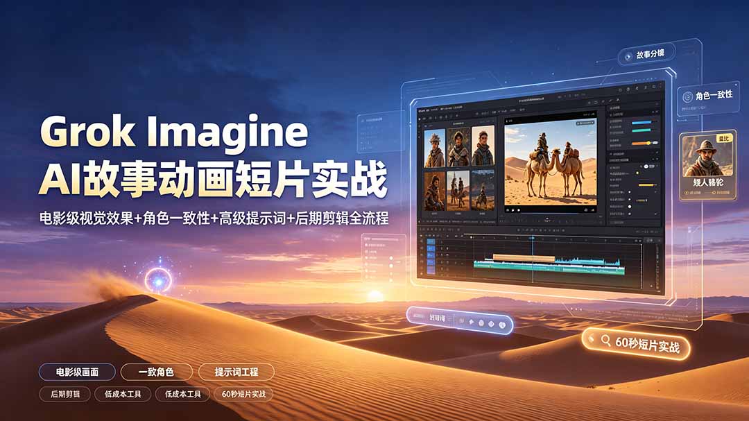 Grok Imagine AI故事动画短片实战：电影级视觉效果+角色一致性+高级提示词+后期剪辑全流程-聊项目
