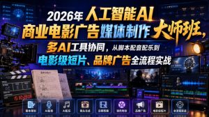 2026年人工智能AI商业电影广告媒体制作大师班，多AI工具协同，从脚本配音配乐到电影级短片、品牌广告全流程实战(中英字幕)-聊项目