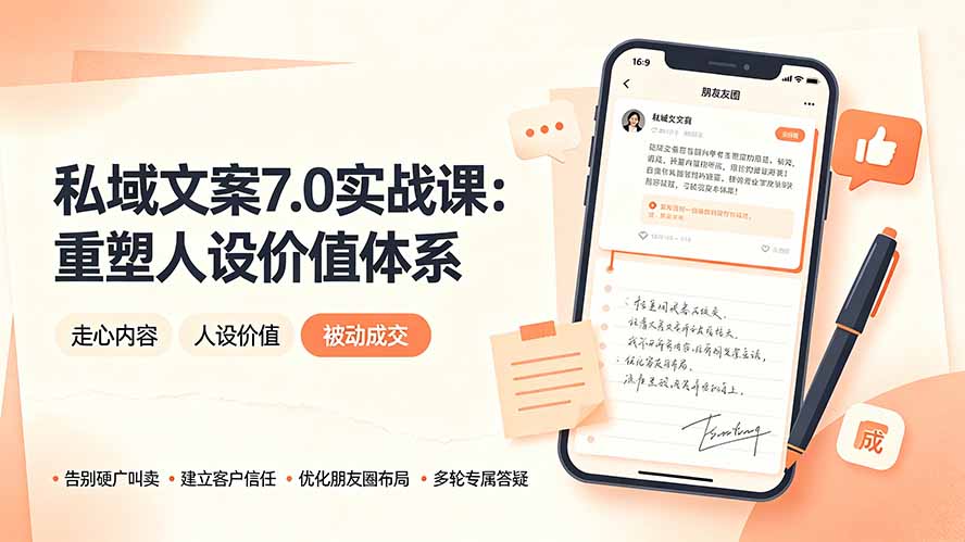 私域文案实战课7.0：重塑人设价值体系｜-告别硬广推销×走心内容×自我价值塑造，实现被动成交-聊项目