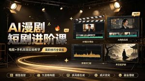 AI漫剧短剧进阶课｜电脑+手机双端实操教学｜影视剧对口型人物吃瓜×解压末日庇护所全程讲解，高阶技巧全掌握-聊项目