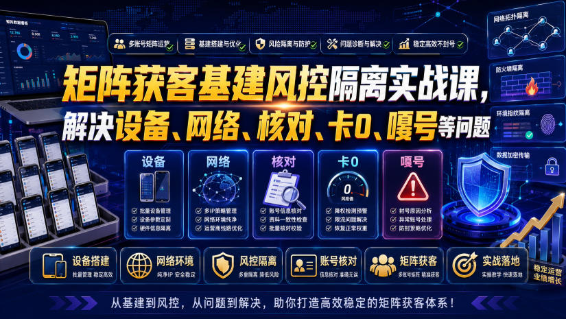 矩阵获客基建风控隔离实战课，解决设备、网络、核对、卡0、嘎号等问题-聊项目