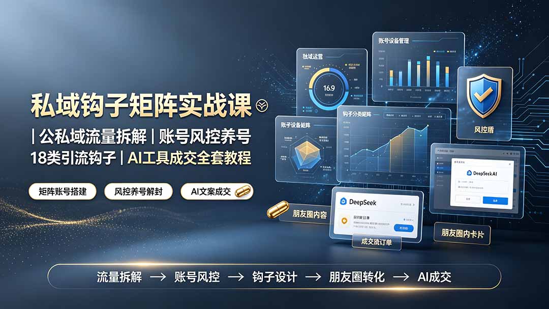 私域钩子矩阵实战课〓公私域流量拆解｜账号风控养号｜18类引流钩子｜AI工具成交全套教程-聊项目