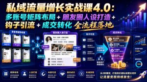 私域流量增长实战课4.0：多账号矩阵布局+朋友圈人设打造+钩子引流+成交转化全流程落地-聊项目