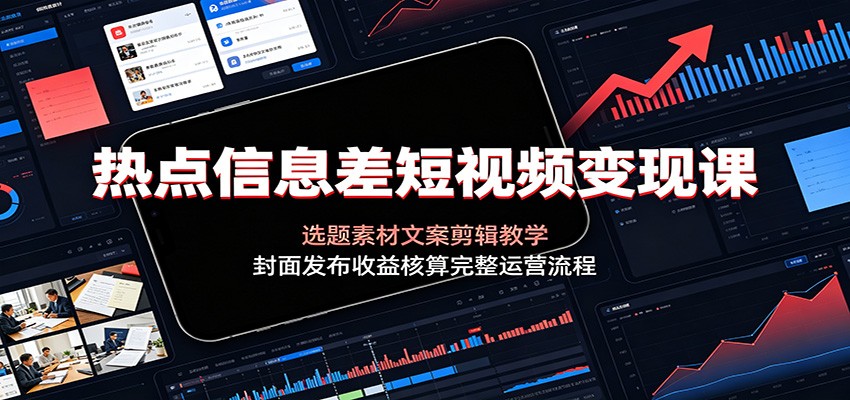 热点信息差短视频变现课：选题素材文案剪辑教学，封面发布收益核算完整运营流程-聊项目