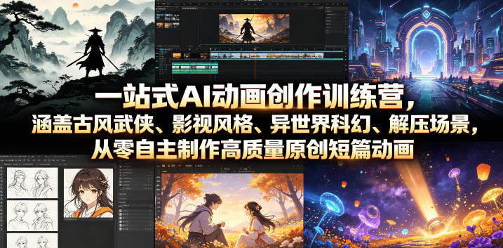 一站式AI动画创作训练营，涵盖古风武侠、影视风格、异世界科幻、解压场景，从零自主制作高质量原创短篇动画(更新)-聊项目
