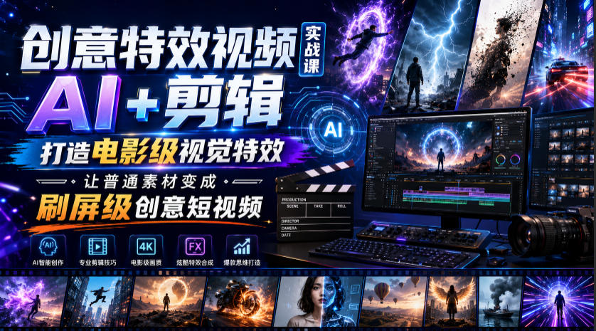 创意特效视频实战课，AI+剪辑打造电影级视觉特效，让普通素材变成刷屏级创意短视频-聊项目
