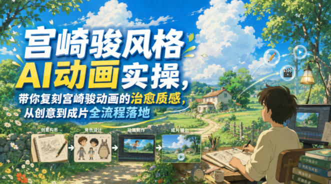 宫崎骏风格AI动画实操，带你复刻宫崎骏动画的治愈质感，从创意到成片全流程落地-聊项目