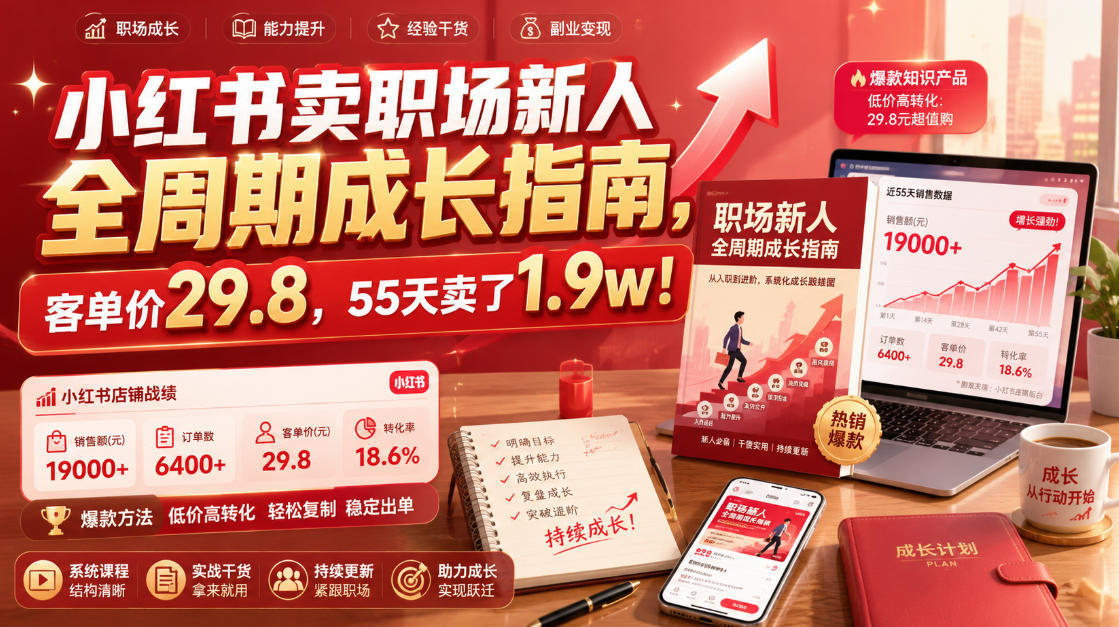 小红书卖职场新人全周期成长指南，客单价29.8，55天卖了1.9w！-聊项目
