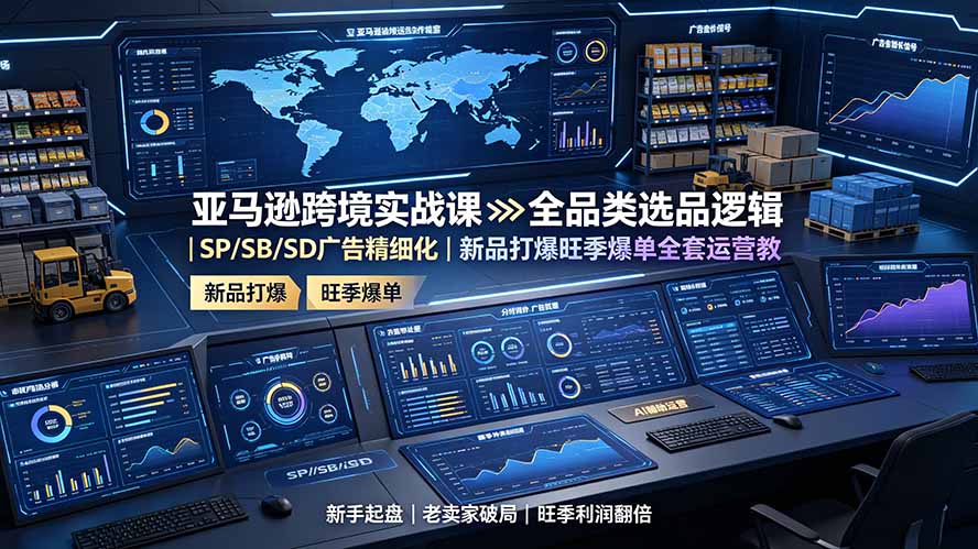 亚马逊跨境实战课：全品类选品逻辑｜SP/SB/SD广告精细化｜新品打爆旺季爆单全套运营教程-聊项目