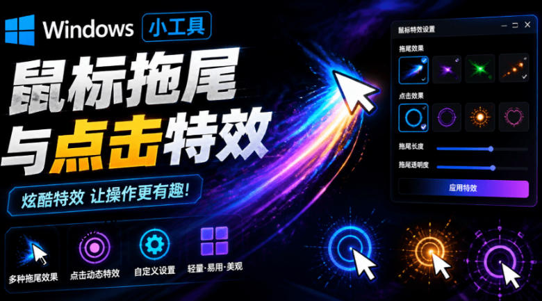 Windows特效小工具！一键给你的鼠标添加拖尾与点击动态特效，吾爱出品，免费使用Mouse Trail-聊项目