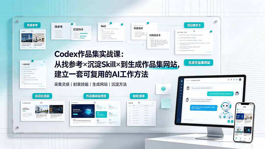 Codex作品集实战课：从找参考×沉淀Skill×到生成作品集网站，建立一套可复用的AI工作方法-聊项目