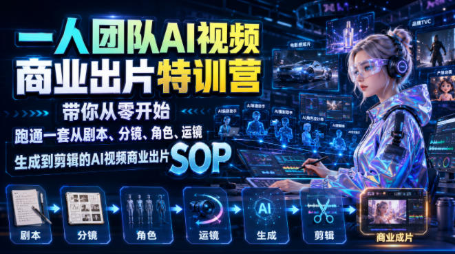 一人团队AI视频商业出片实战课：带你从零开始跑通一套从剧本、分镜、角色、运镜、生成到剪辑的AI视频商业出片SOP-聊项目