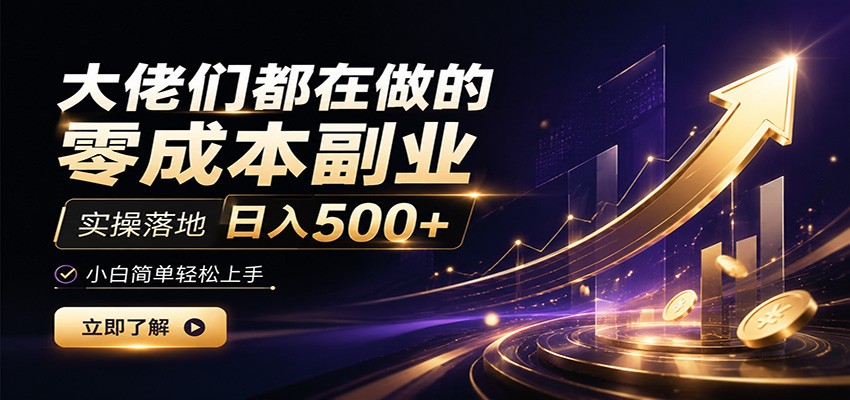 大佬们都在做的零成本副业，实操落地日入500+，小白一秒上手-聊项目