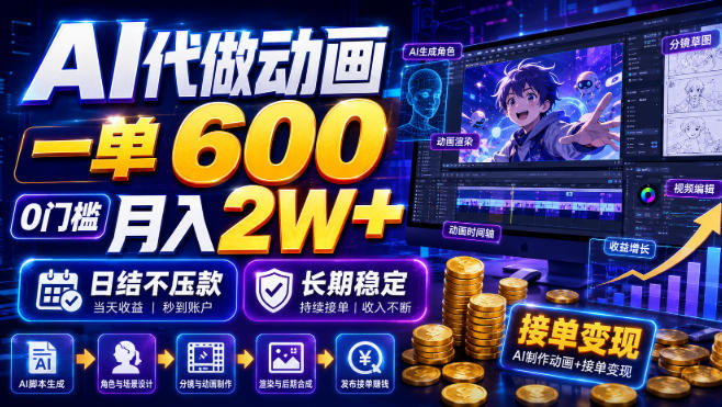 AI代做动画，一单600，0门槛月入2W+，日结不压款，长期稳定【揭秘】-聊项目