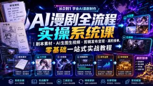 AI漫剧全流程实操系统课｜剧本素材・AI生图生视频・剪辑发布变现・高阶接单，零基础一站式实战教程-聊项目