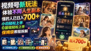 视频号新玩法体验不同人生副本，懂的人已日入700+，小白轻松上手，0基础轻松上手，保姆级教程拆解-聊项目