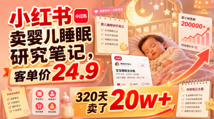 小红书卖婴儿睡眠研究笔记，客单价24.9，320天卖了20w+-聊项目
