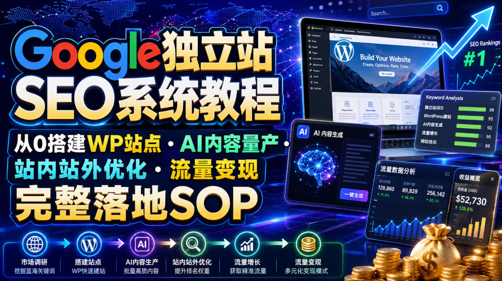 Google独立站SEO系统教程，从0搭建WP站点・AI内容量产・站内站外优化・流量变现完整落地SOP(2026年7月)-聊项目