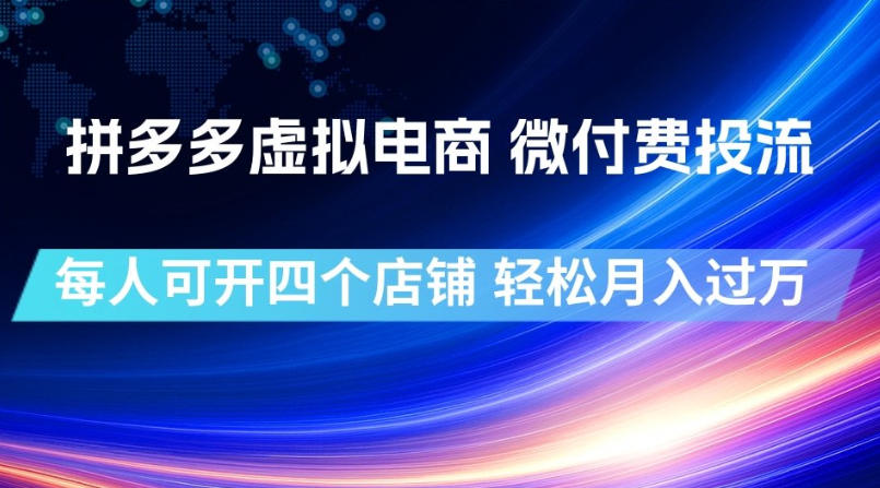 拼多多虚拟电商，微付费投流玩法，每人可开四个店，轻松月入过1W【揭秘】-聊项目