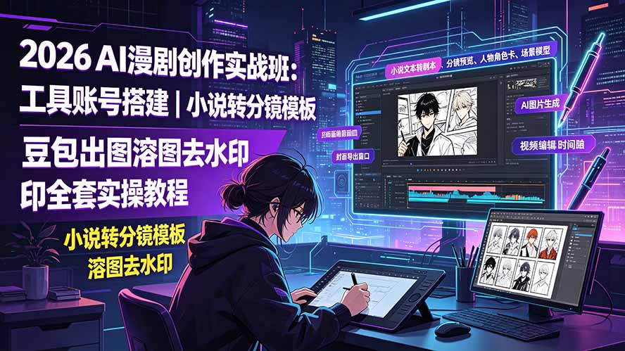 2026AI漫剧创作实战班：工具账号搭建｜小说转分镜模板｜豆包出图溶图去水印全套实操教程-聊项目