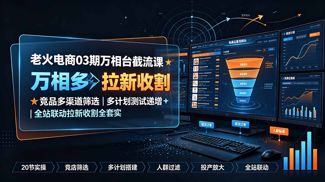 老火电商03期万相台截流课：竞品多渠道筛选｜多计划测试递增｜全站联动拉新收割全套实操教学-聊项目
