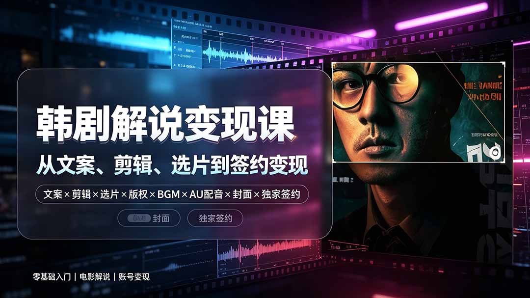 抖音270W粉丝博主亲授韩剧解说课：文案×剪辑×选片×版权×BGM×AU配音×封面×独家签约，零基础到变现-聊项目